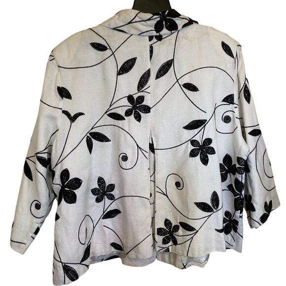Silk Land Womens Floral Embroidered Linen Lined Jacket Size 3X OfficeCore Career - Picture 2 of 10